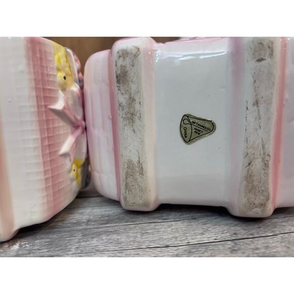 Vintage Set Ceramic Baby Carriage Bassinet Baby Shower Planter Gift Boy or Girl - Picture 14 of 15